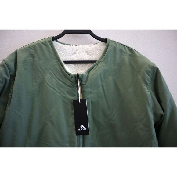 Adidas HF9105 Men Sz M Natural Green/Cream Adicross Reversible Sherpa Jacket - Picture 3 of 16